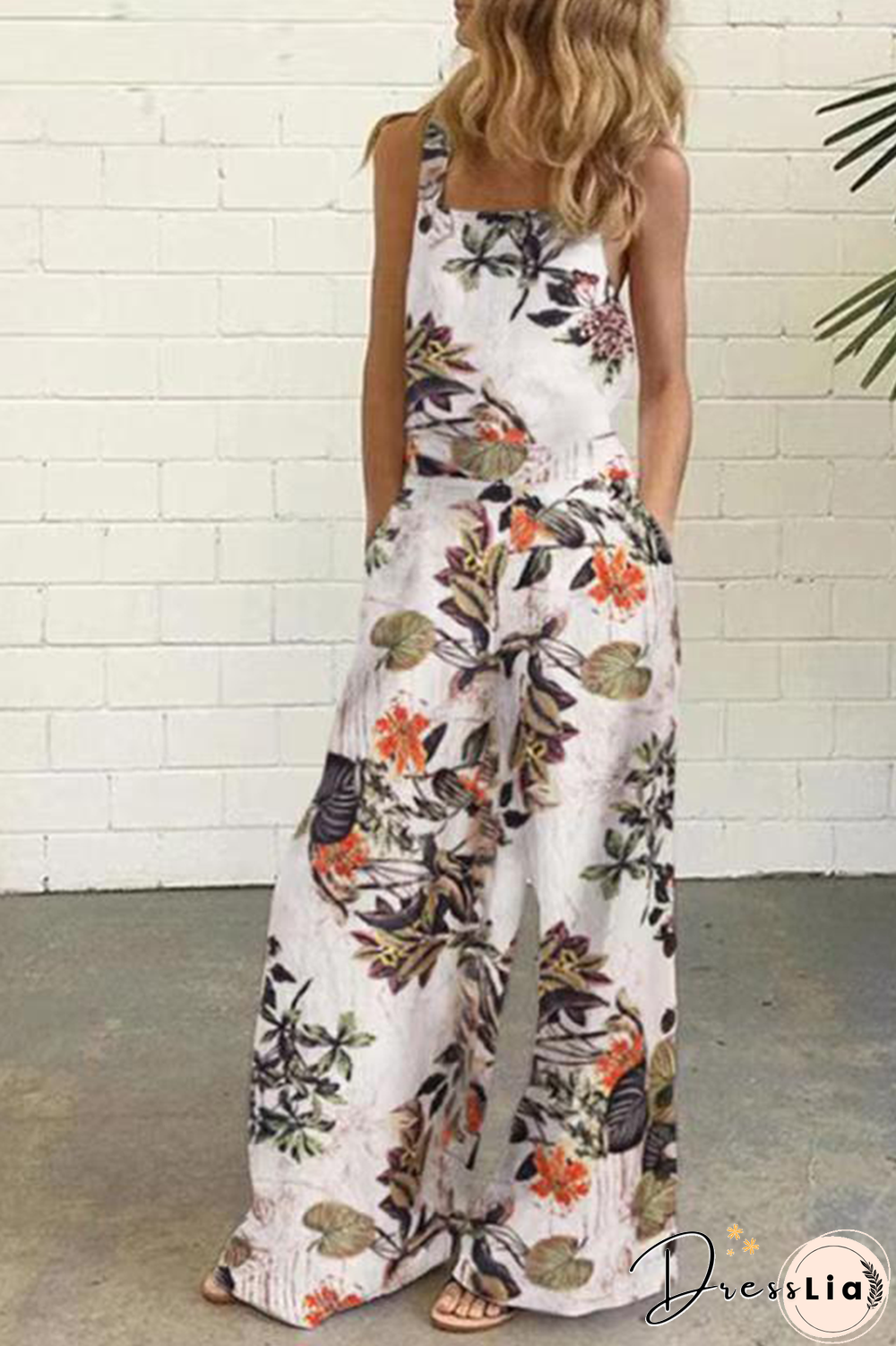 Elegant Dot Print Square Collar Straight Jumpsuits(10 Colors)