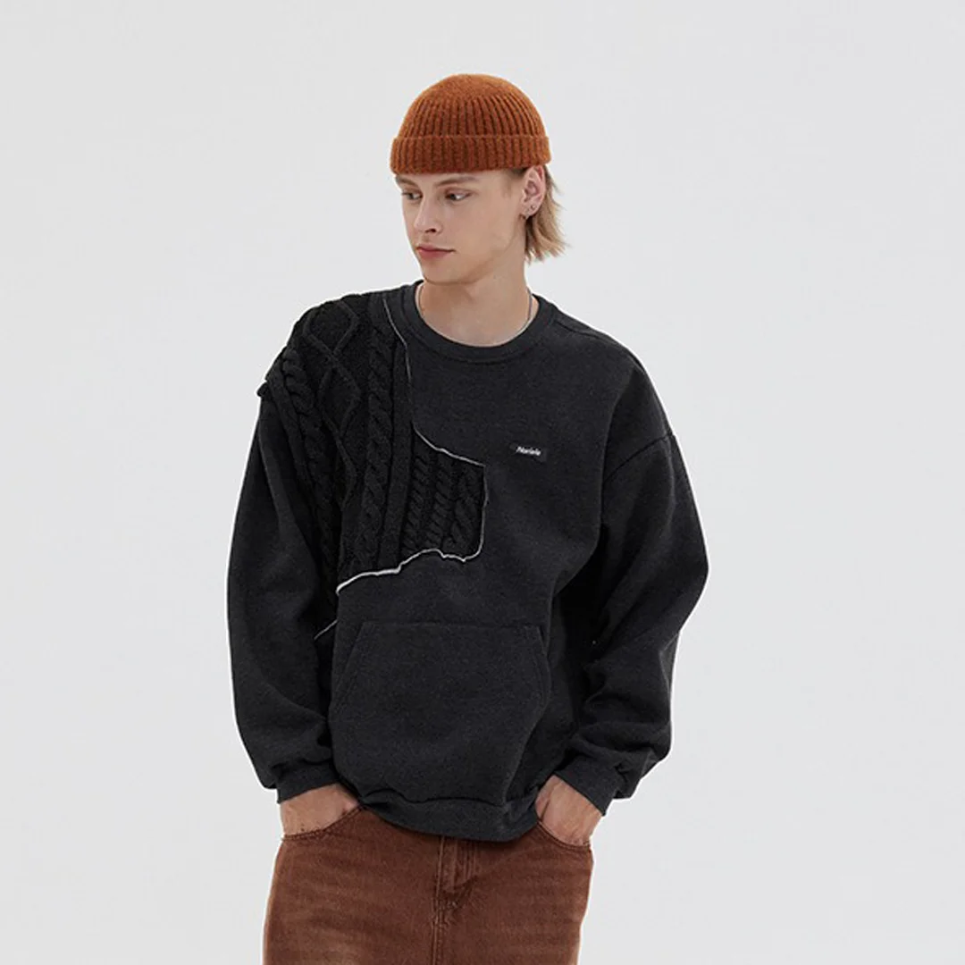 Knitted panels pullover sweatshirt