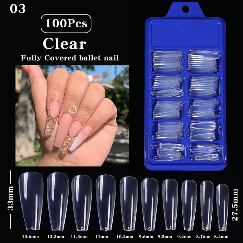 100Pcs Black White False Nail Tips Full Cover Acrylic Almond Coffin Candy Colorful Fake Nails Tip Manicure Extension Nail Tool-Nail Inspo