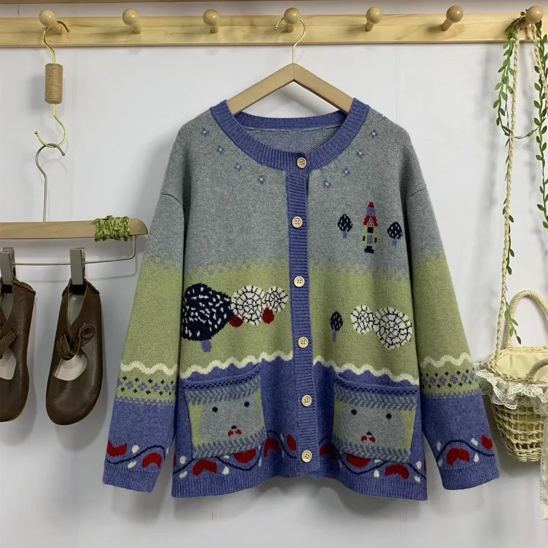 Chicfifth Sweater Women Winter Long Sleeve High Quality Autumn Vintage Top Knitted Cardigan