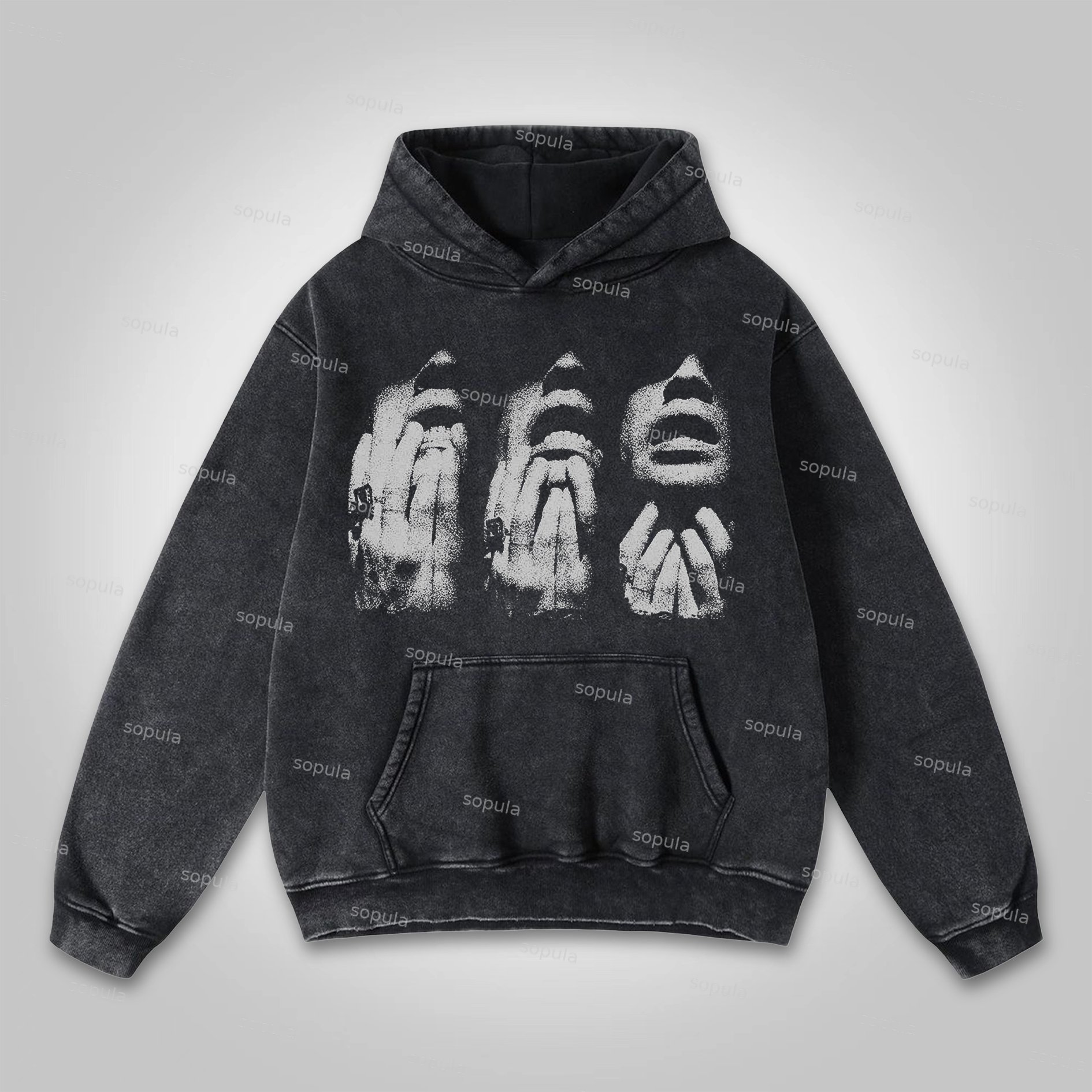 Sopula Emotional Sadness Graphic Washed Pocket Hoodie - SOPULA