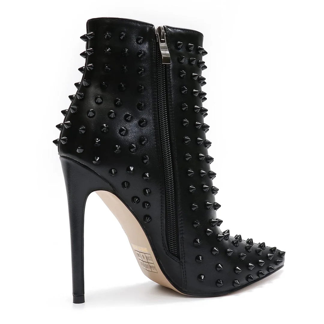 4.72" Women's Ankle Boots with Rivets Closed Pointed Toe Stilettos Boots-vocosishoes