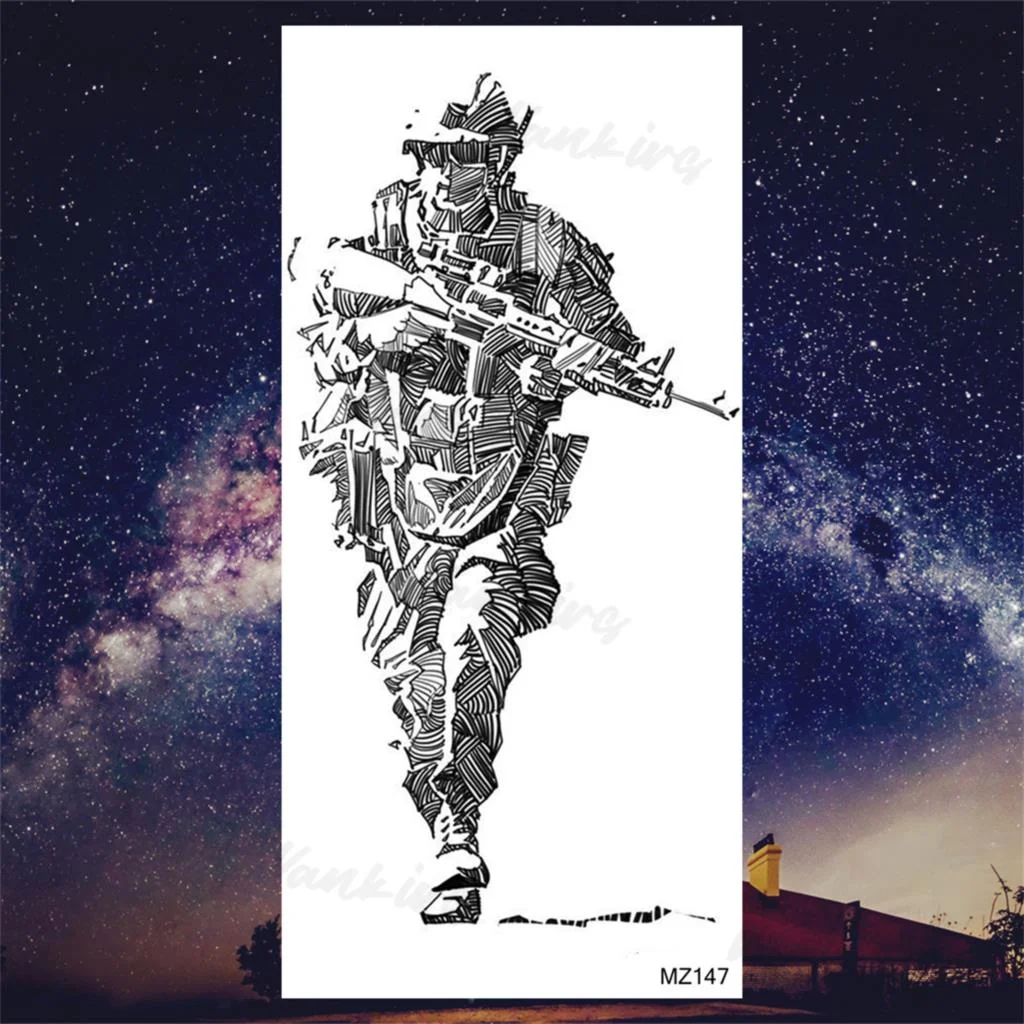 Sdrawing Lion Knight Temporary Tattoos For Men Adults Realistic Tiger Skeleton Fake Tattoo Sticker Arm Water Transfer Tatoos 3D