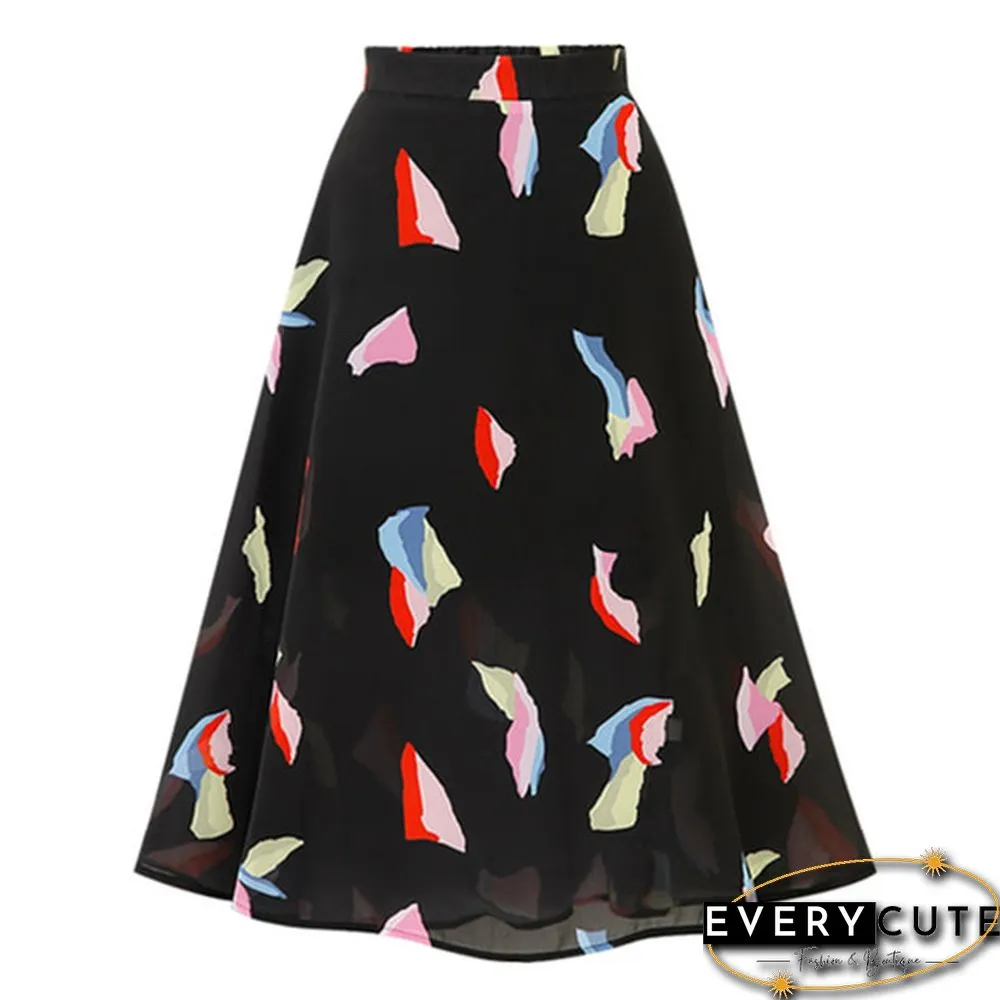Women's Floral Slim Skirt Elastic Waist Full Skirt