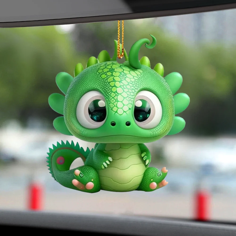 2 PCS Acrylic Cute Green Dragon 2D Flat Dinosaur Christmas Tree Car Decoration