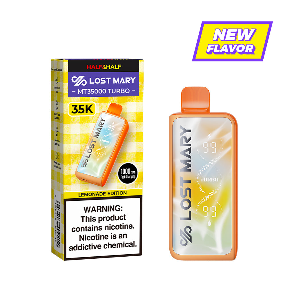 LOST MARY MT35000 Turbo Lemonade Edition disposable vape and box