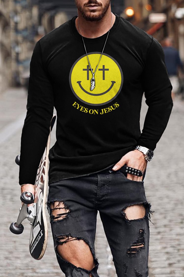 Tiboyz "Eyes On Jesus" Fashion Smiley Long Sleeve T-Shirt