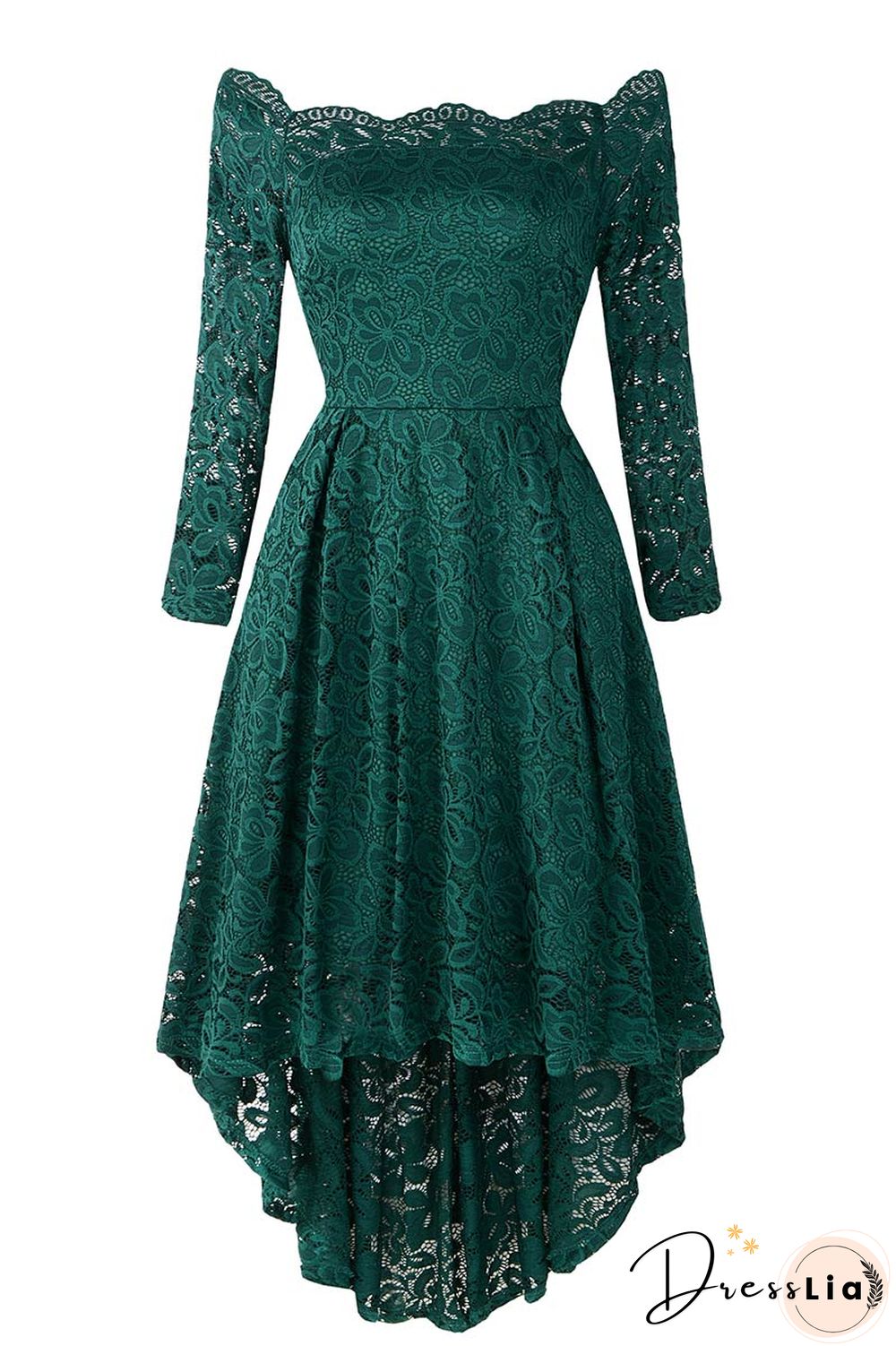 Purple Off-the-shoulder Scalloped High Low Prom Dress