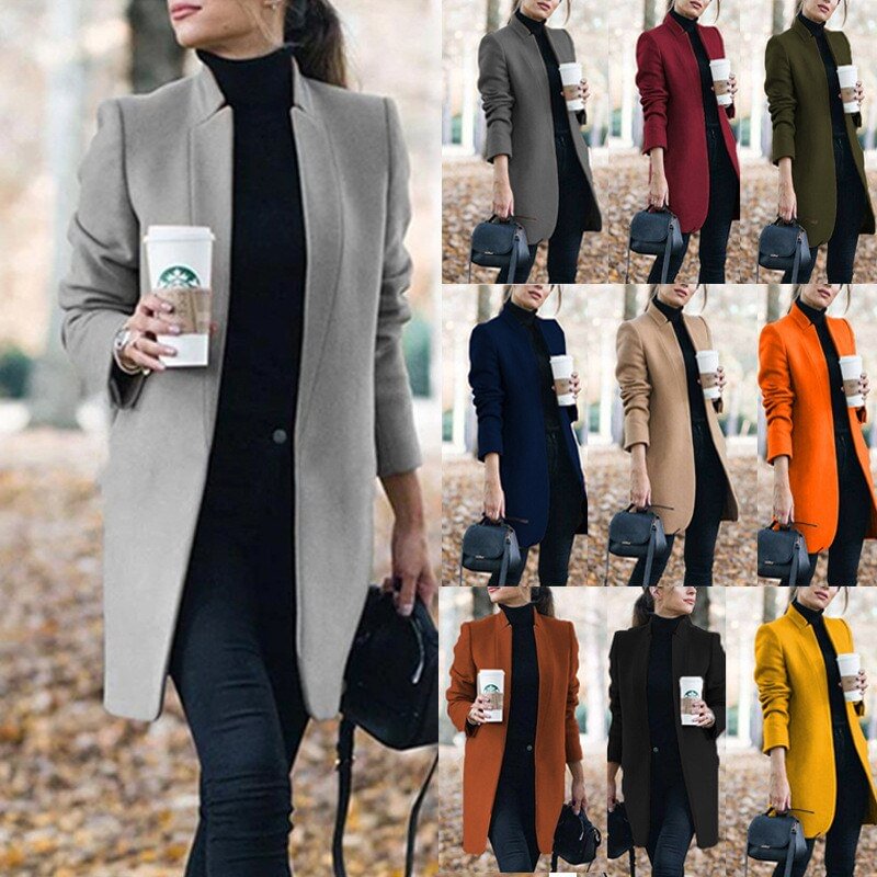 Leosoxs Autumn Winter New Stand Up Collar Women's Jackets 2020 Fashion Casual Solid Slim Long Sleeve Ladies Long Jackets Coats