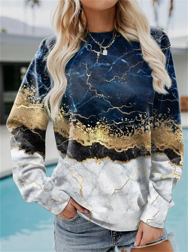 Loose Print Long Sleeve Round Neck Women Casual Sweatshirts
