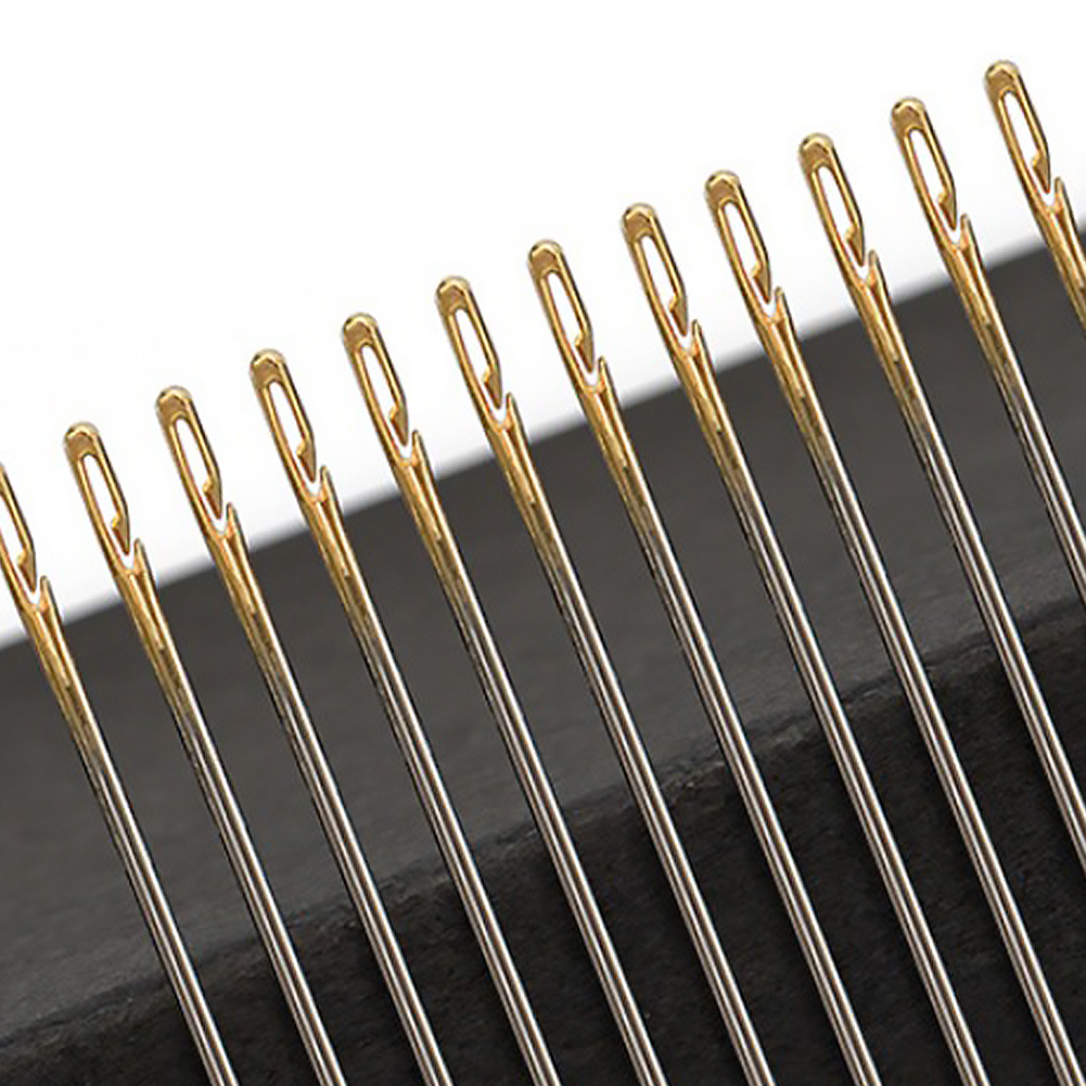 Self-Threading Sewing Needles,12pcs Stainless Steel Quick Automatic  Threading Needle Stitching Pins Diy Punch Needle Threader High Hardness  Sewing Needle Cross Sewing Clothes Needles Home Tool Household Acessories
