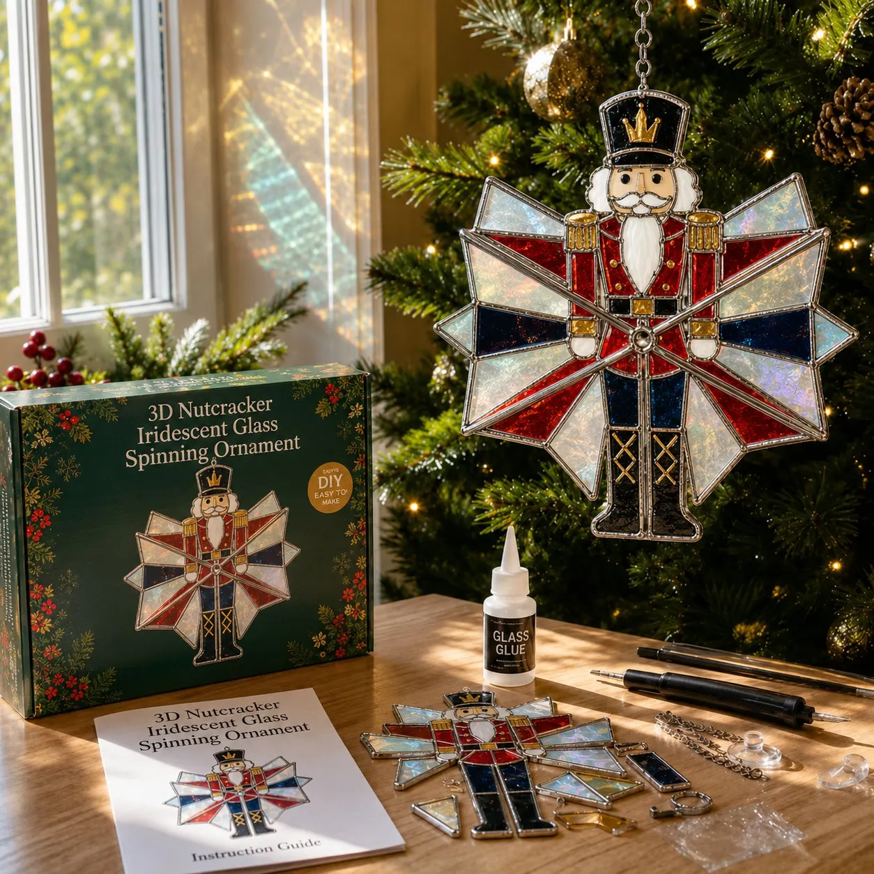 Christmas Nutcracker iridescent glass spinning ornament kit