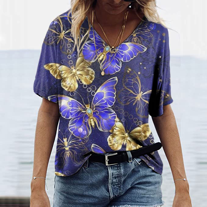 wearshes Butterfly Print V-Neck T-Shirt