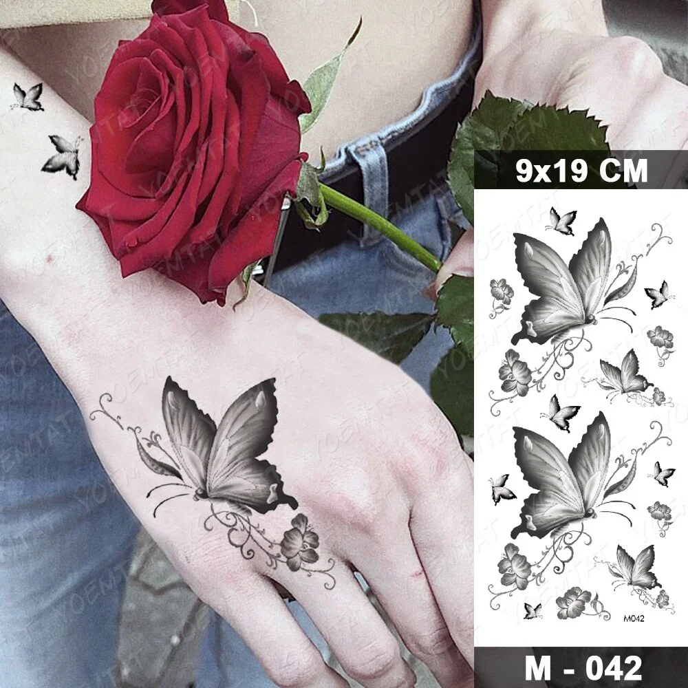 Sdrawing Temporary Tattoo Sticker Dark Butterfly Sexy Woman Back Waist Flash Tatoo Girl Body Art Fake Tatto 3D Realistic Man