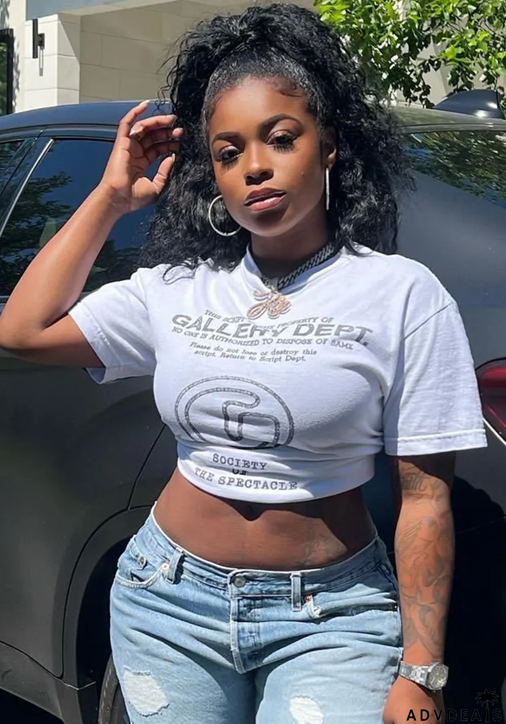 Summer Letter Slogan Logo Printing Women Round Neck Short-Sleeved T-Shirt High Street Loose Crop Top