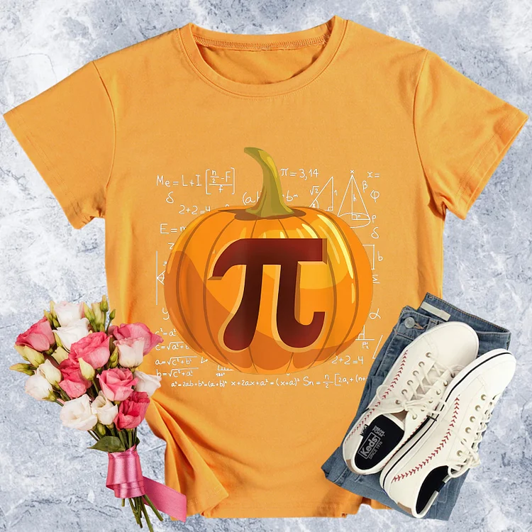Autumn Pumpkin Math Pi Round Neck T-shirt