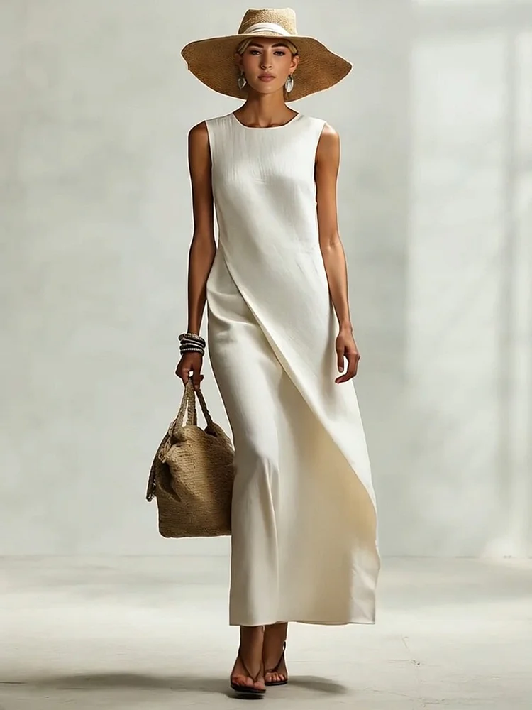 Minimalist And Elegant Multi-tiered Hem Maxi Dress