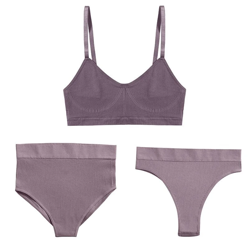 Women Push Up Sports Lingerie Brassiere Set Sexy G-String Seamless Active Bra Panties Set Crop Top High Waist Thong Underwear