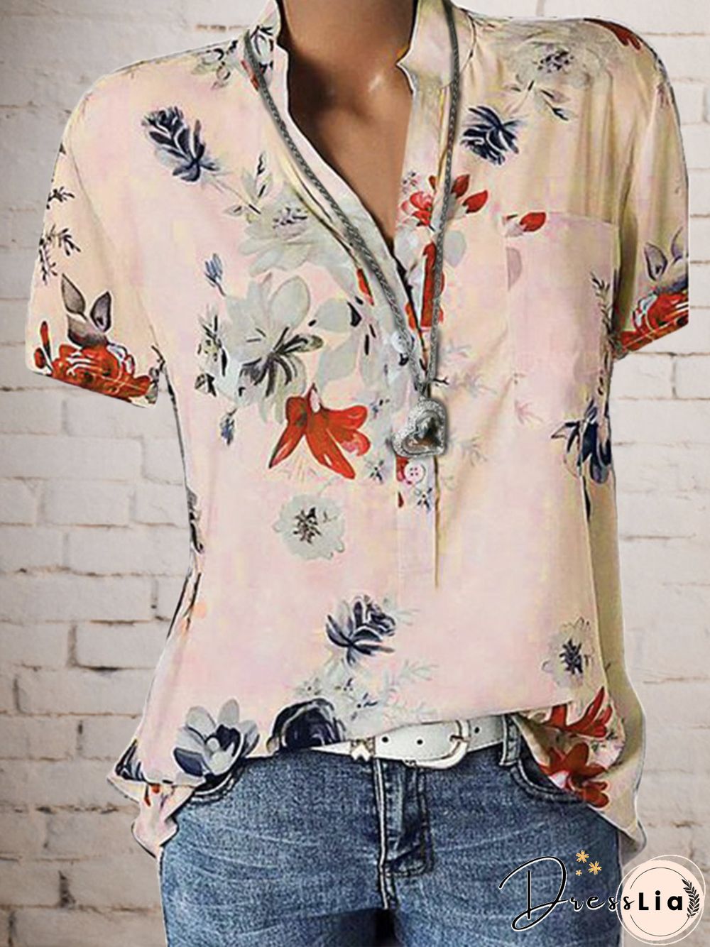 Women Floral Plus Size Short Sleeve Casual Summer Blouses