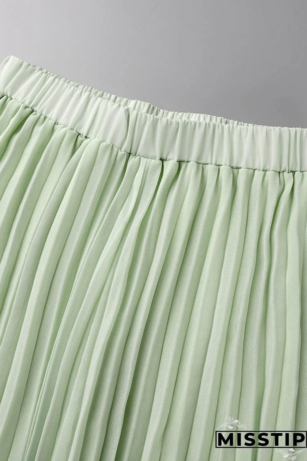 Mint green Casual Solid Bandage Backless Pleated Halter Sleeveless Two Pieces