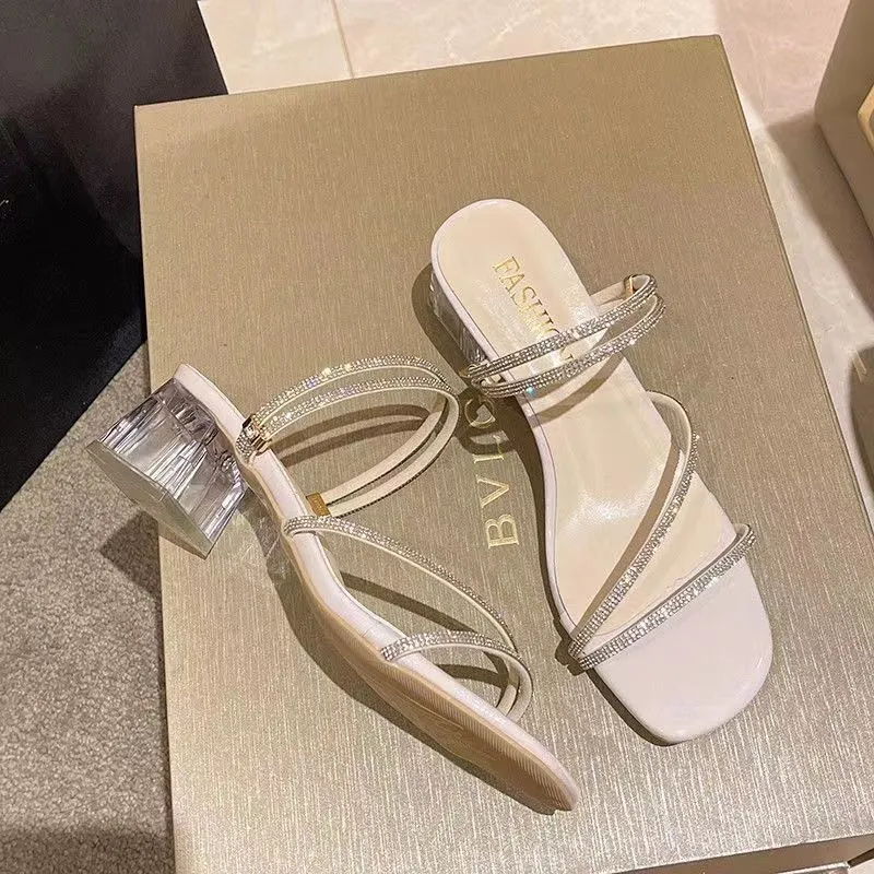Breakj Breakj Wearing Cold Slippers Women's Summer Wear 2025 New Water Drill Fairy Crystal Coarse Sandals Net Red High Heels
