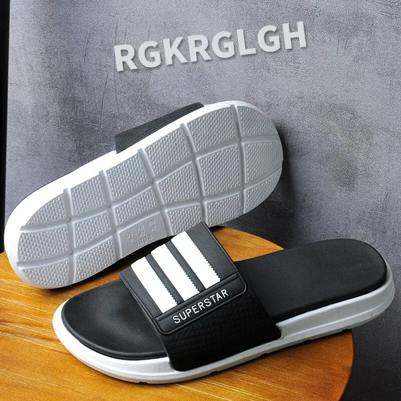 Unisex Home Slippers Soft Sole Bathroom Non-slip Indoor Shoes Flat Slides Summer Sandals Men Women Beach Outdoor Flip Flops
