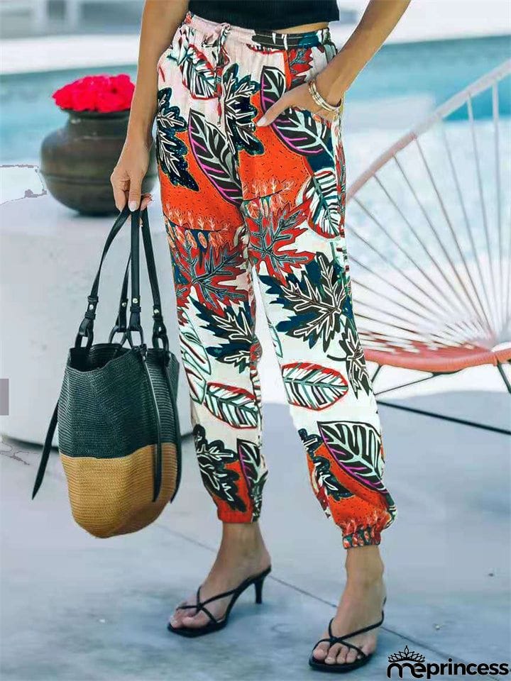 Distinctive Casual Printed Mid-Waist Pants