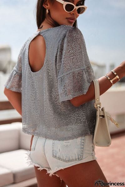 Sequin Cutout Round Neck Blouse
