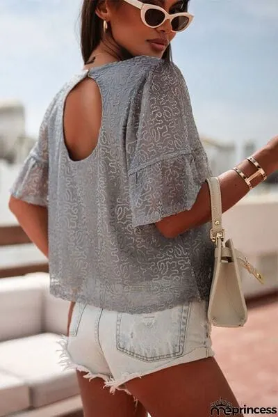 Sequin Cutout Round Neck Blouse