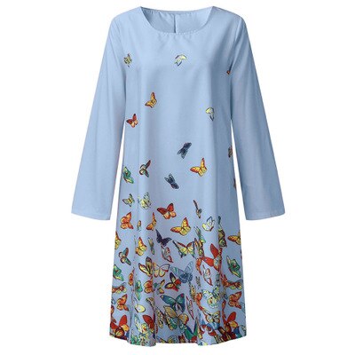 Hot style vintage print butterfly O neck autumn winter dresses