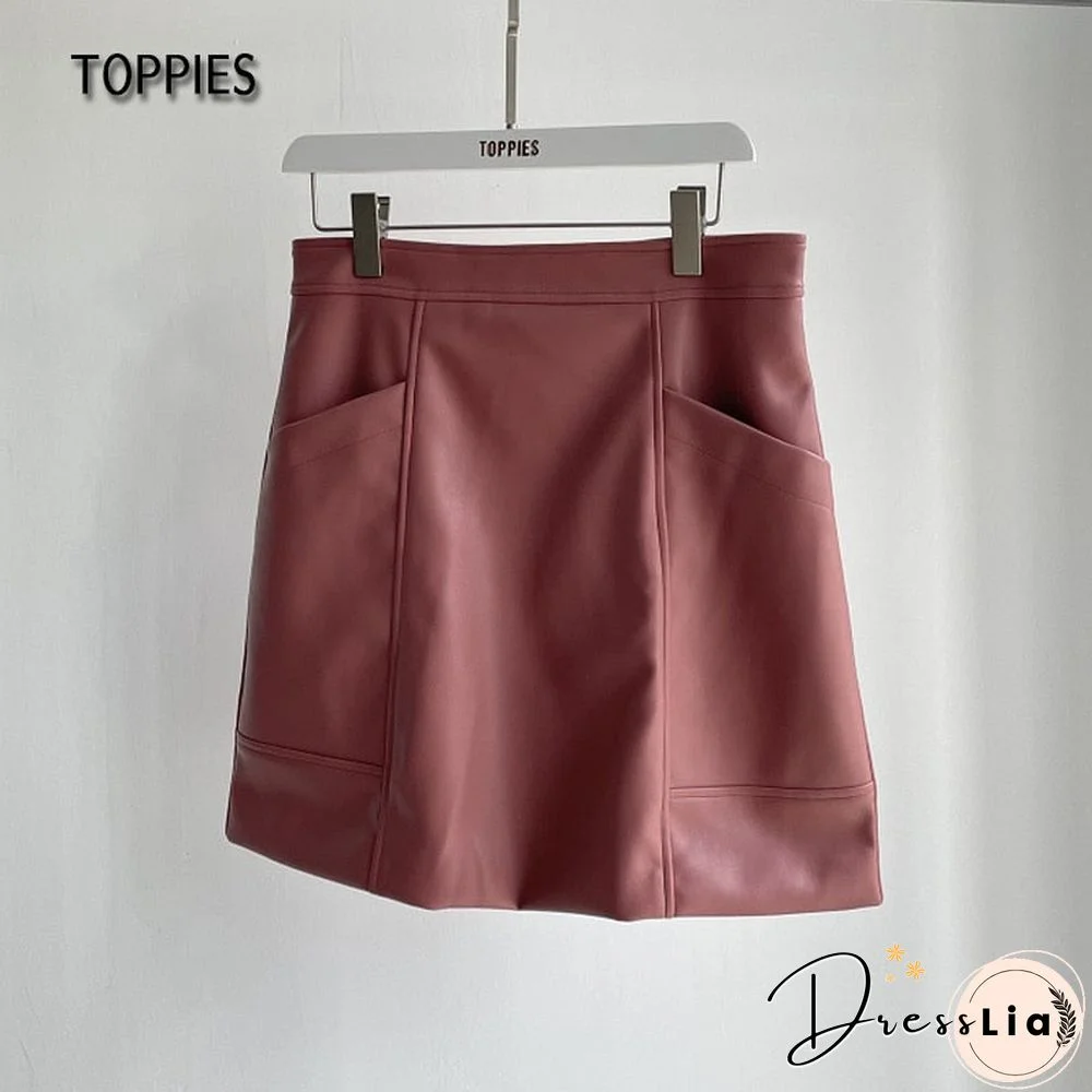 Toppies Leather Skirt High Waist Women Leather Skirt Office Lady Mini Skirt Female Casual A-Line Short Skirts