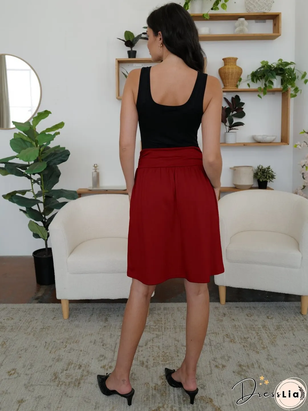 Elastic Waist Skirt with Pockets