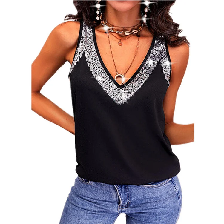 Women's Solid Sequin Sleeveless Tank Top T-Shirt socialshop