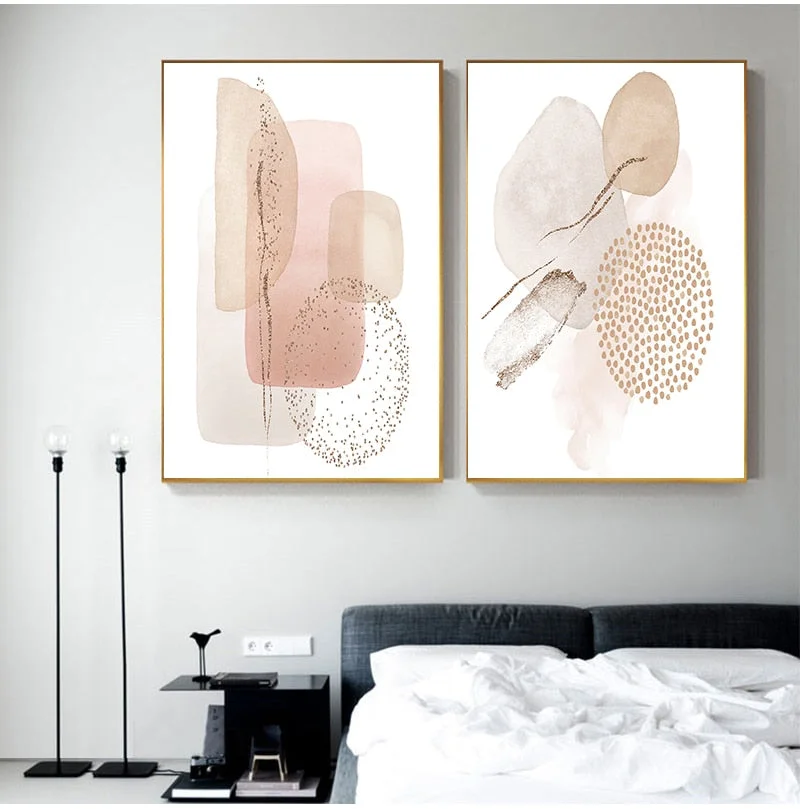 Trendy Modern Abstract Pink Beige Color Geometry Canvas Painting Poster Print Wall Art Picture Bedroom Living Room Home Decor