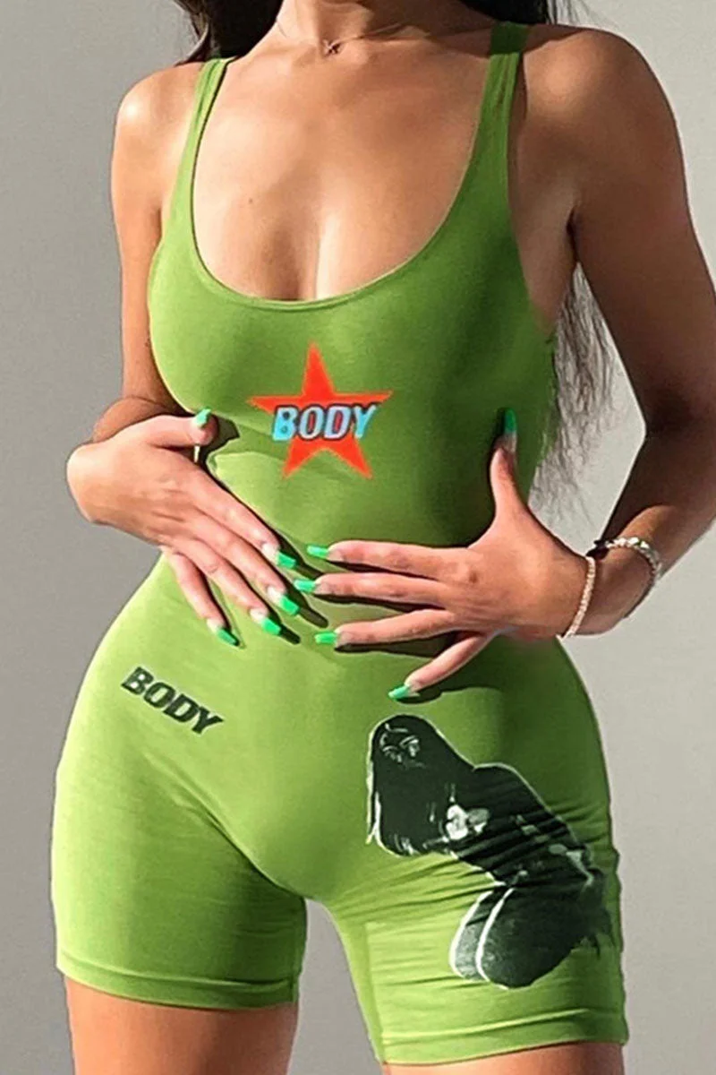 Casual Print Patchwork U Neck Skinny Jumpsuits