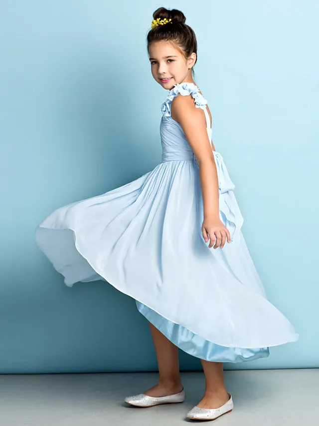 One Shoulder Pleated Junior Bridesmaid Dress With Flowers White main image 0