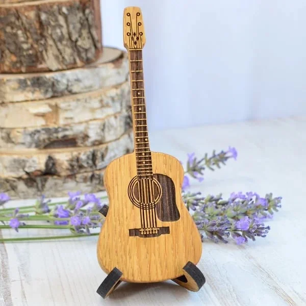 Wooden acoustic guitar pick box with stand