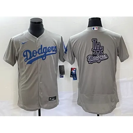 Men's Los Angeles Dodgers Grey Team Big Logo Flex Base Stitched Baseball Jersey RTN3