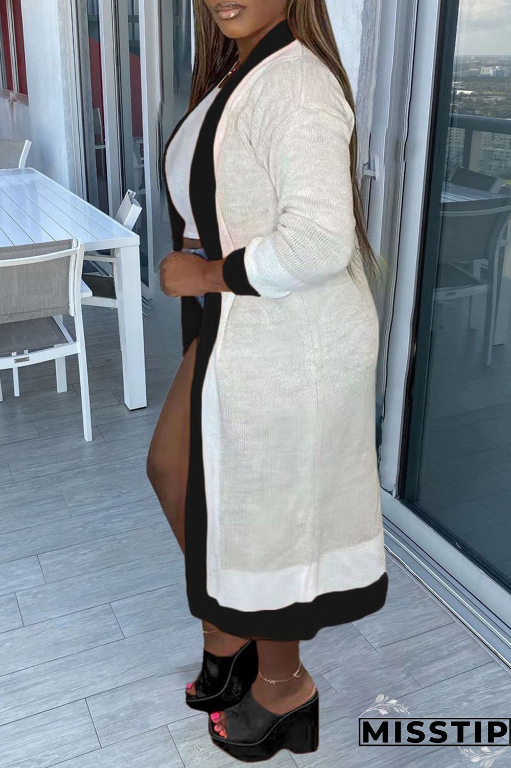 Blue Casual Patchwork Outerwear