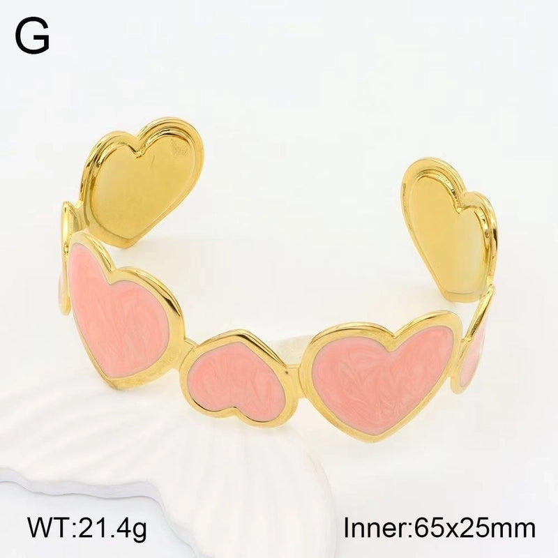 Cute Sweet Heart Shape 304 Stainless Steel 18K Gold Plated Cuff Bracelets In Bulk