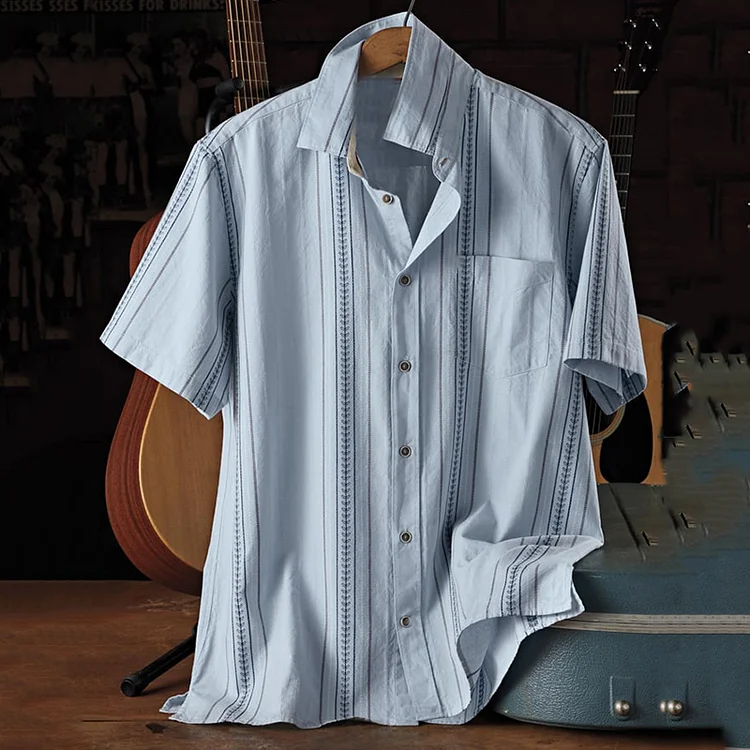 Men's Vintage Western Stripe Print Cotton Blend Shirt