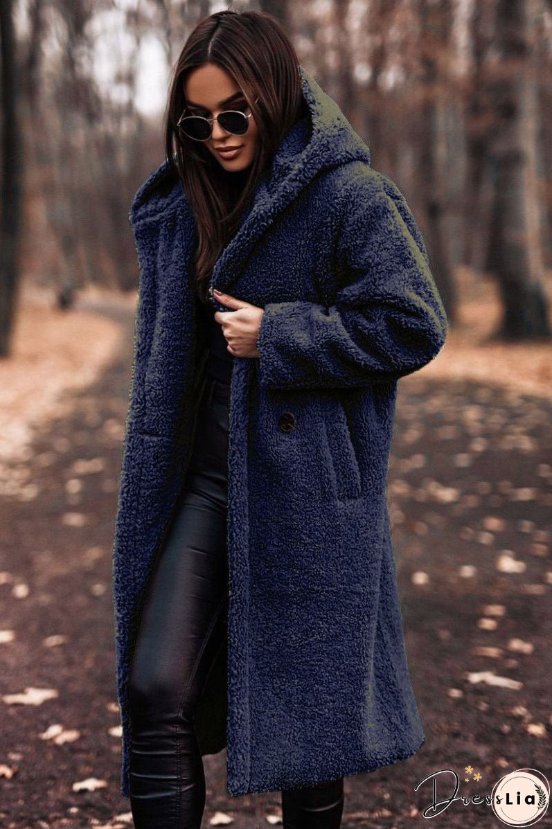 Women's Fashionable Long Solid Color Sleeve Woolen Coats