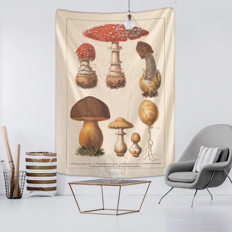 Mushroom Identification Chart Tapestry Wall Hanging Mycology Psychedelic Witchcraft Tarot Retro Home Decor
