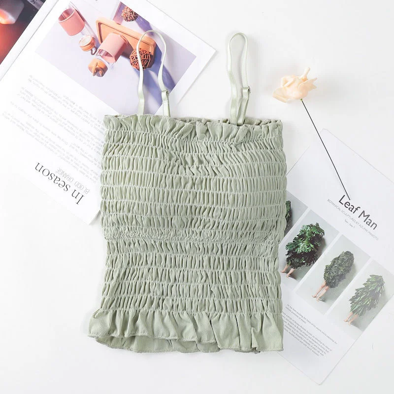 Camisole Women All Match Ruffles Female Summer Candy Color Ulzzang Sweet Preppy Style New Hot Sale Basic Mujer De Moda Soft Chic