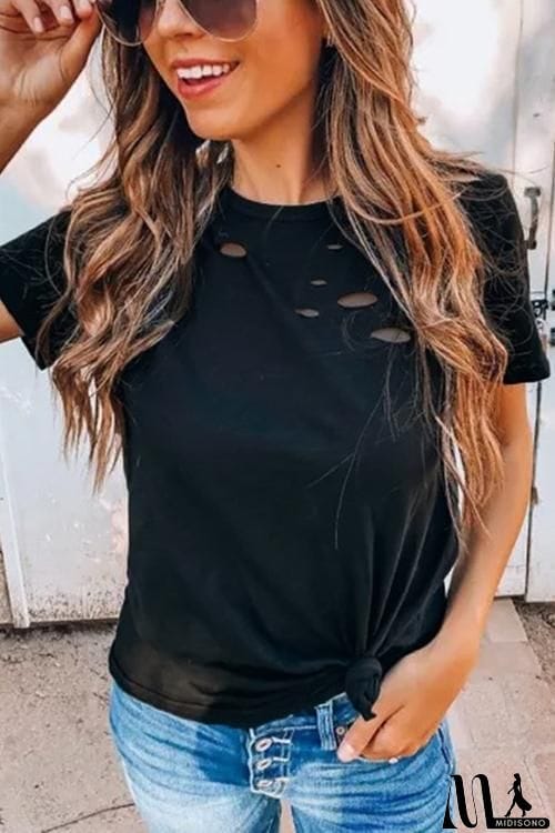 MidiSono - Ripped Short Sleeve T Shirt