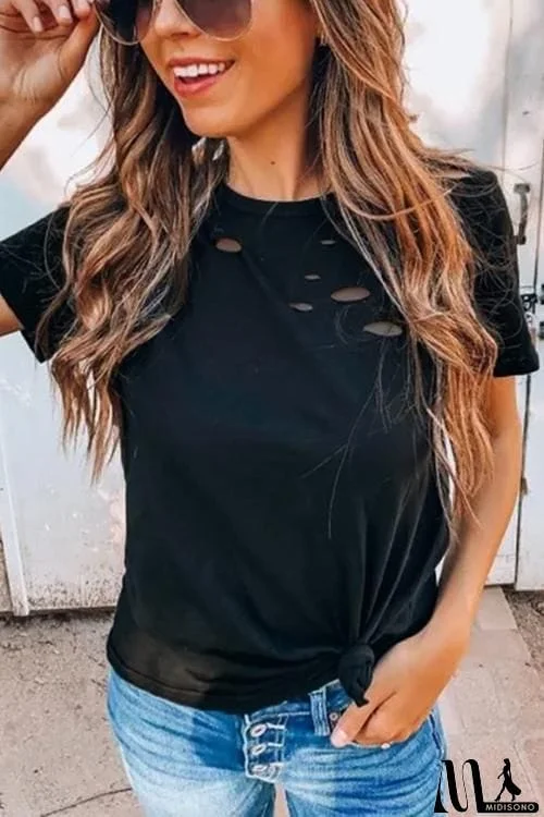 MidiSono - Ripped Short Sleeve T Shirt