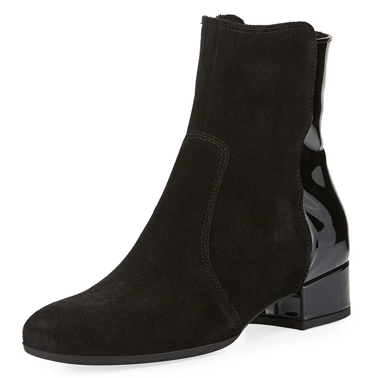 Black Vegan Suede Boots Round Toe Flat Ankle Boots US Size 3-15 |FSJ Shoes