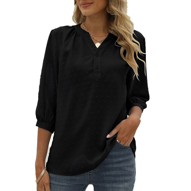 Women's V-neck Button Loose Chiffon Top