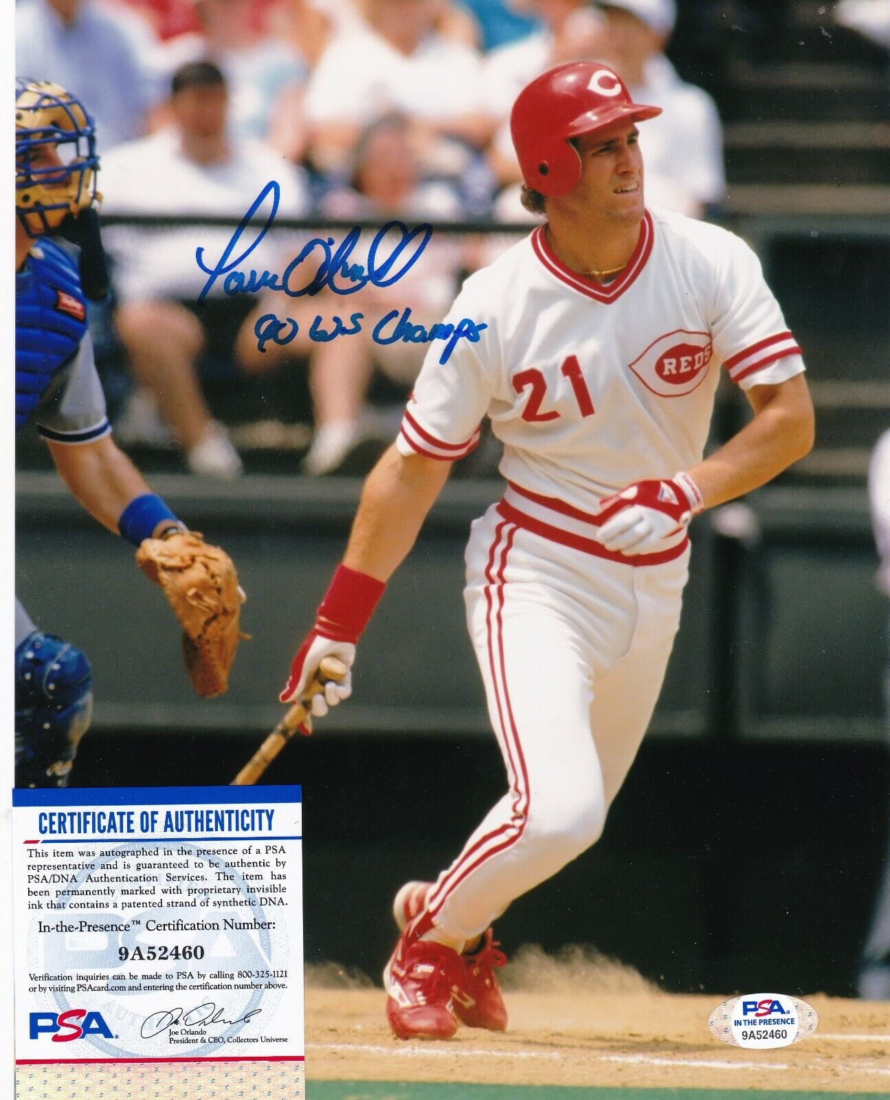 PAUL O'NEILL CINCINNATI REDS 1990 WS CHAMPS PSA AUTHENTICATED SIGNED 8x10