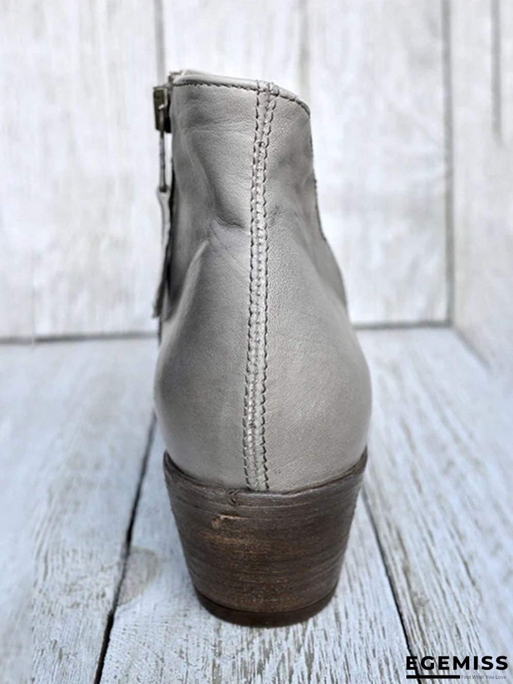 Retro Distressed Polished Color Zipper Thick Heel Pointed Ankle Boots | EGEMISS